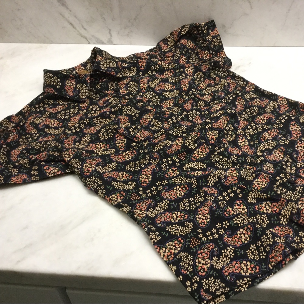 Button Down Floral Short Sleeve Blouse